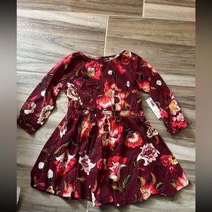 Girls burgundy floral dress